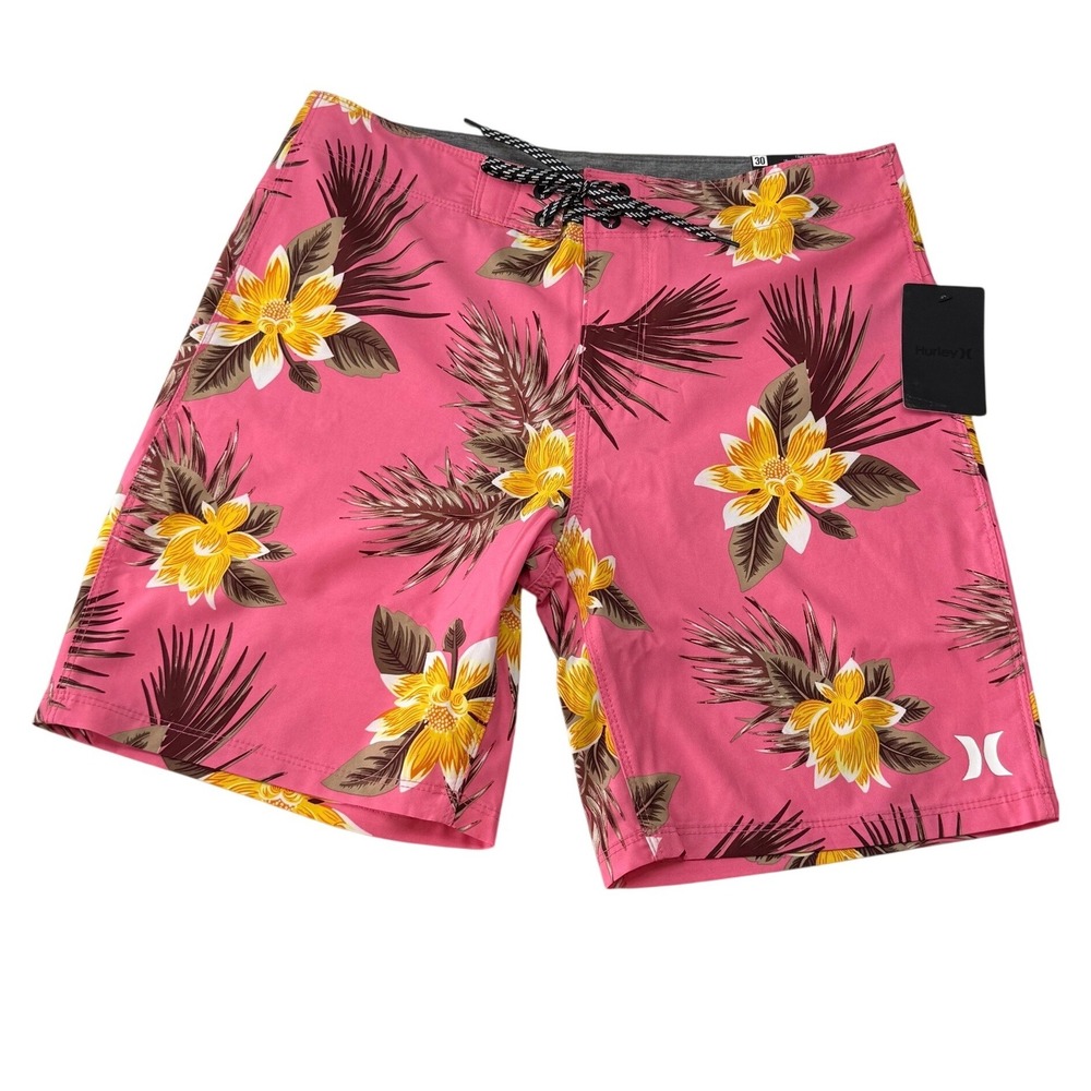 Hurley Mens Pink Hibiscus Floral Boardshorts Swim‎ Shorts Size 30 NEW